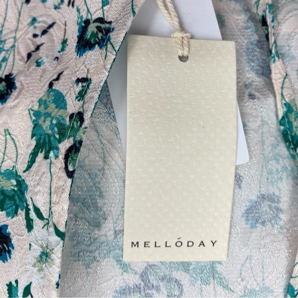 Melloday Floral Print Open Back Dress in White/Teal - NEW - Picture 7 of 9